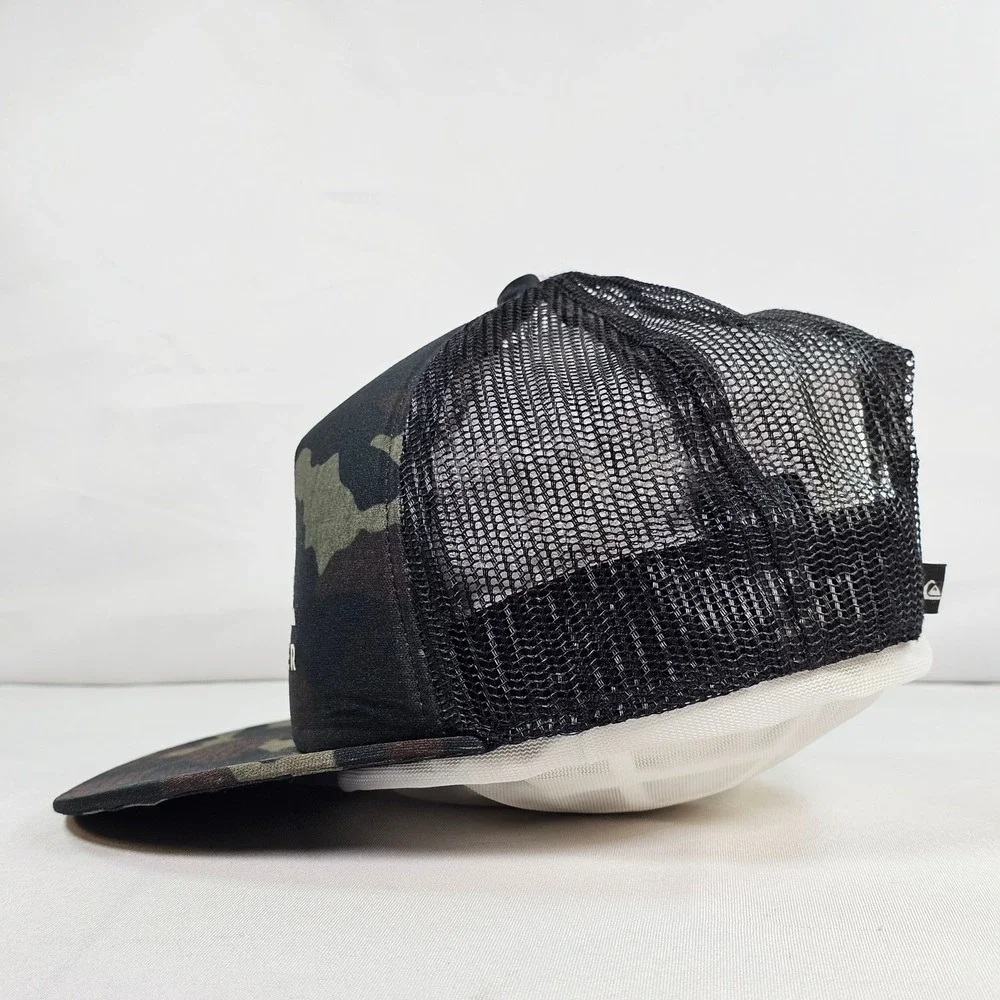 Quiksilver Mens Camo Trucker Hat Mesh Snapback Cap Black Green 55cm
